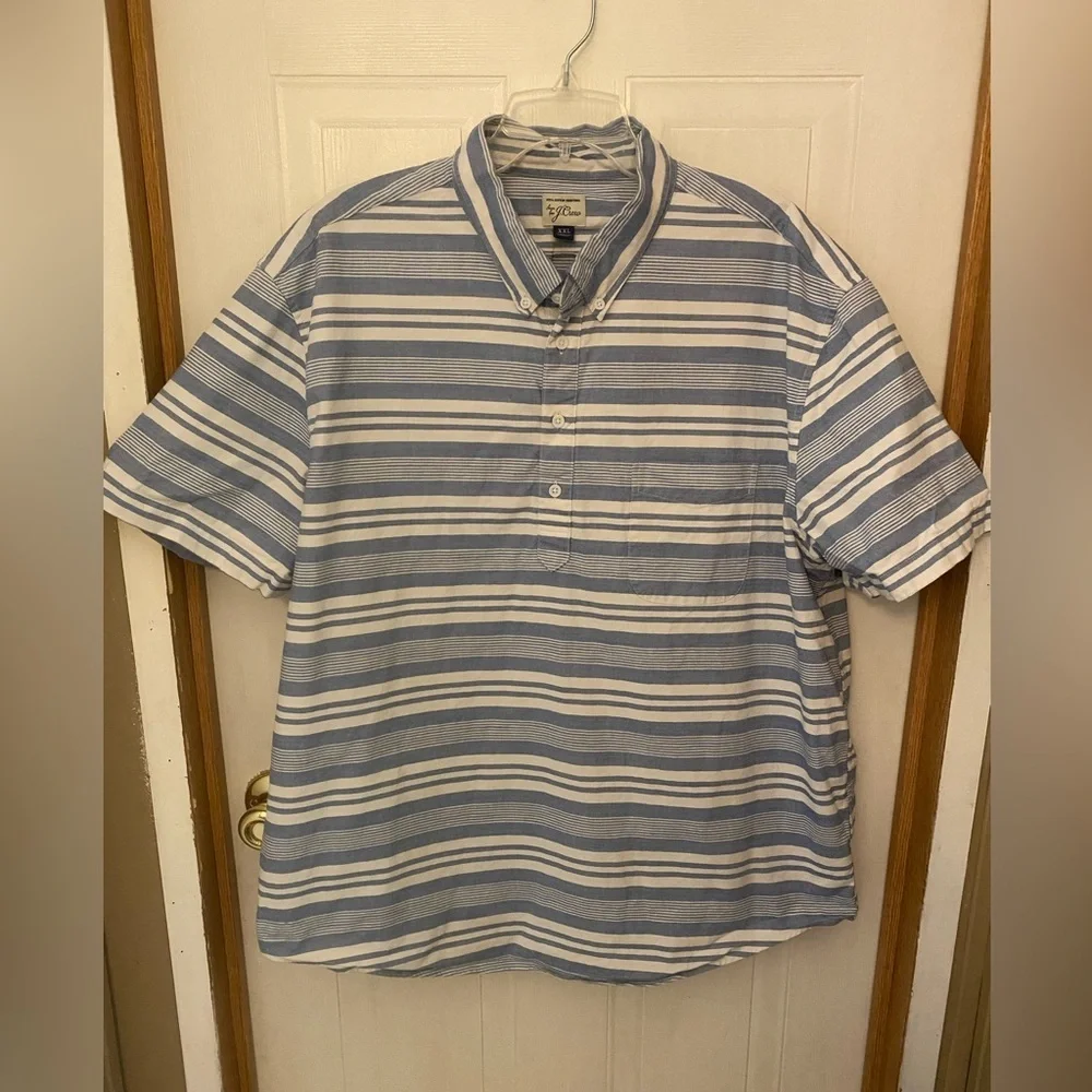 J. Crew Blue and White Striped Short-Sleeve Boating Shirt